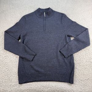 The Commons 1/4 Zip 100% Merino Wool Sweater Pullover Mens Medium Blue Solid